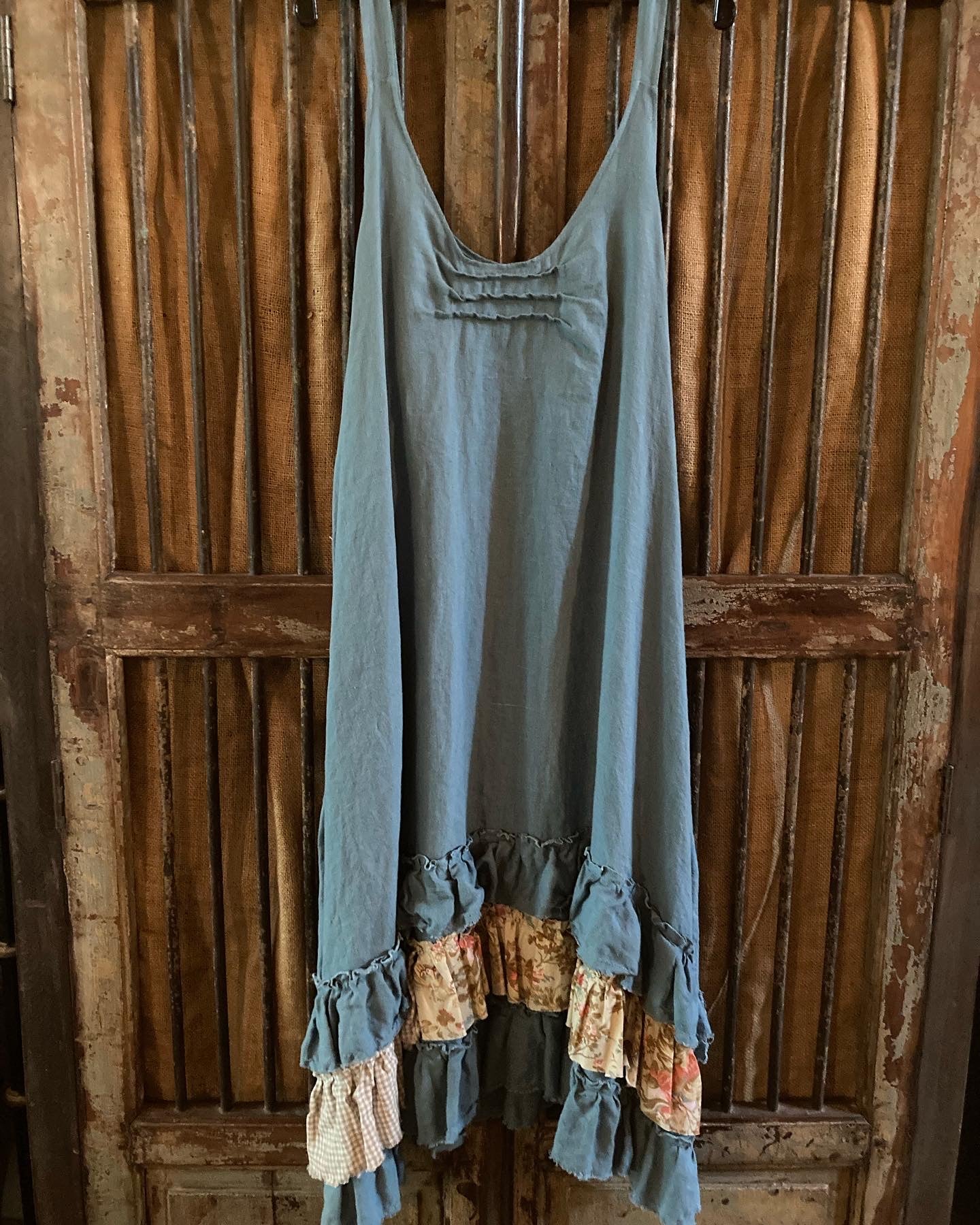 Turquoise Linen Ruffle Slip
