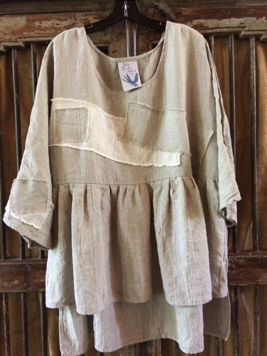 Natural Flax Linen Patch Smock